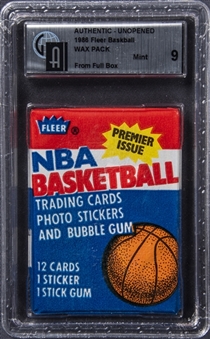 1986-87 Fleer Basketball Unopened Wax Pack (12 Cards) - GAI MINT 9 - Possible Michael Jordan Rookie Card!